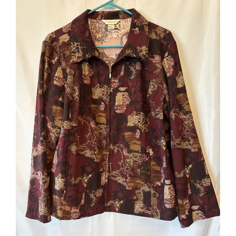 Christopher & Banks Women's Burgundy Full Zip Long Sleeve Jacket Size XL